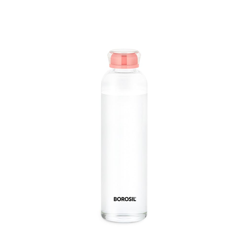 My Borosil Borosilicate Glass Bottles 550 ml Crysto Slim Glass Bottle - Pink Lid