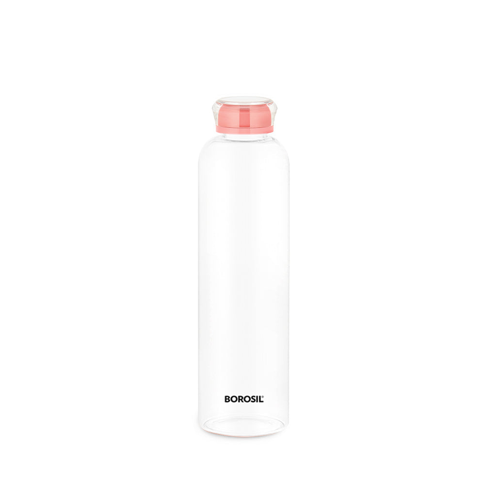 My Borosil Borosilicate Glass Bottles 550 ml Crysto Slim Glass Bottle - Pink Lid