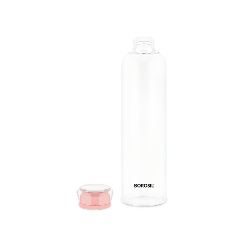 My Borosil Borosilicate Glass Bottles 550 ml Crysto Slim Glass Bottle - Pink Lid