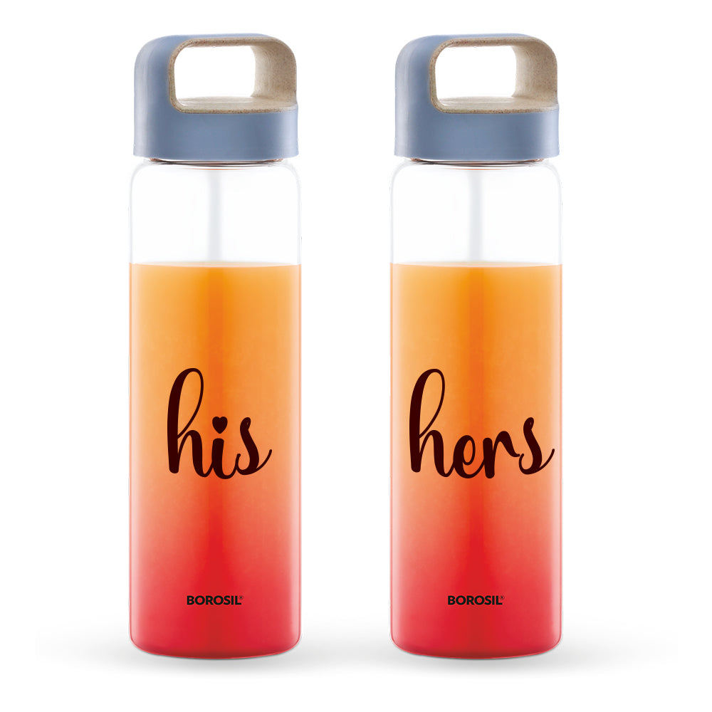 My Borosil Borosilicate Glass Bottles 750 ml x 2 U:Me His & Hers Crysto Bottles, Set of 2