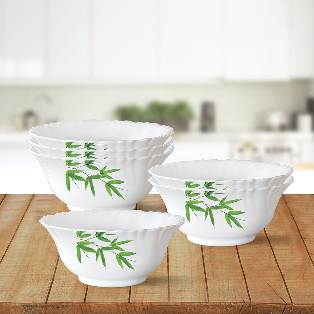 Larah by Borosil Bamboo Leaves Veg Bowl Set, 6 pc