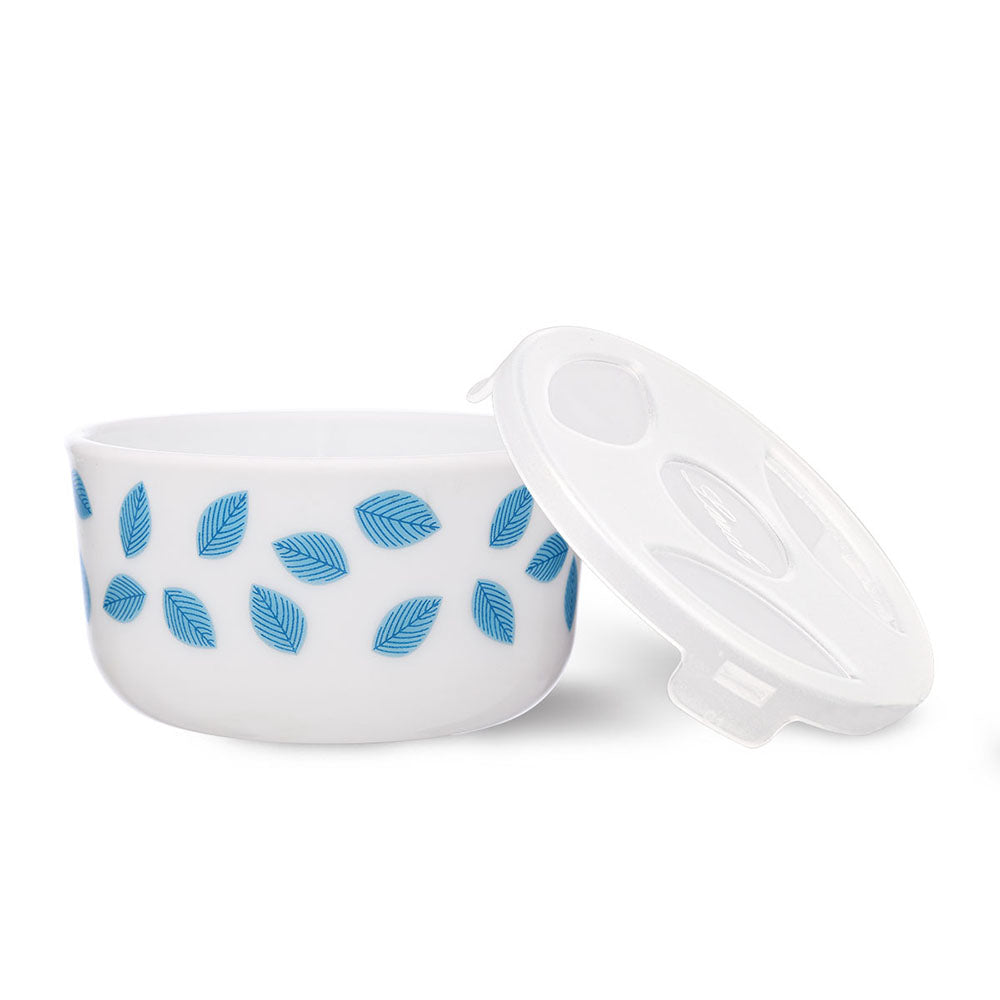 My Borosil Opalware Bowls & Katoris 6 pc Set Blue Leaves Katori w Lid