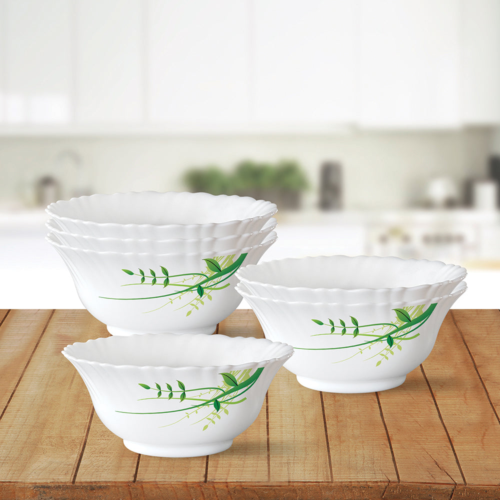 My Borosil Opalware Bowls & Katoris 6 pc Set Green Herbs Veg Bowl Set