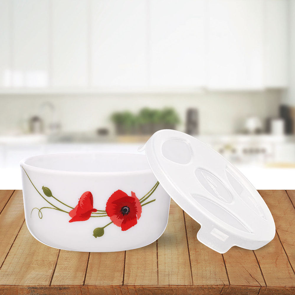 My Borosil Opalware Bowls & Katoris 6 pc Set Red Carnation Katori w Lid