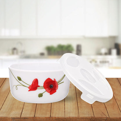 My Borosil Opalware Bowls & Katoris 6 pc Set Red Carnation Katori w Lid
