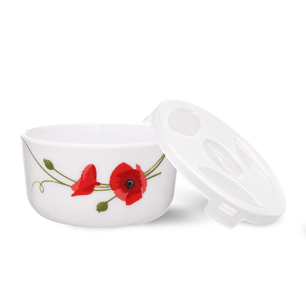 My Borosil Opalware Bowls & Katoris 6 pc Set Red Carnation Katori w Lid