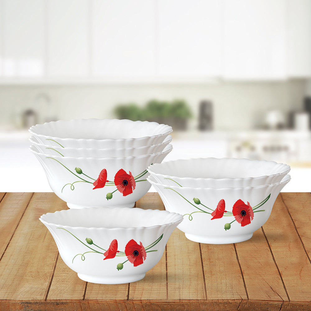 My Borosil Opalware Bowls & Katoris 6 pc Set Red Carnation Veg Bowl Set