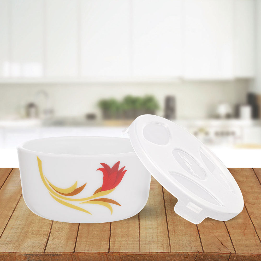 Larah by Borosil Red Lily Katori w Lid, 12 pc