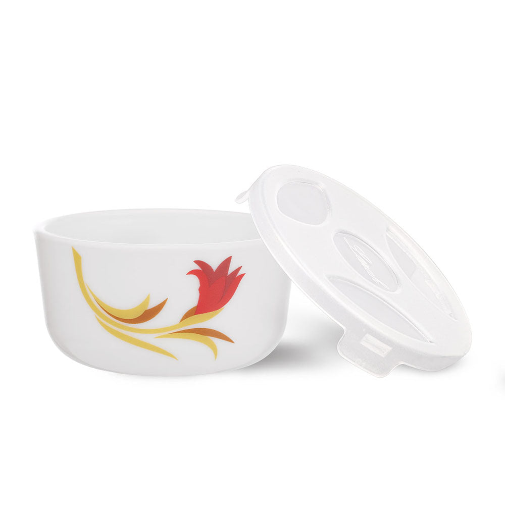 My Borosil Opalware Bowls & Katoris 6 pc Set Red Lily Katori w Lid
