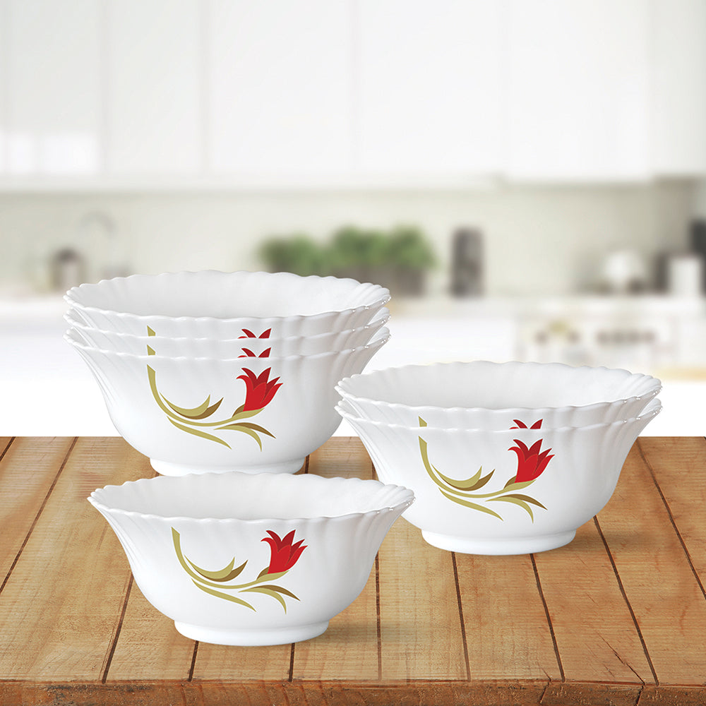 Larah by Borosil Red Lily Veg Bowl Set, 6 pc