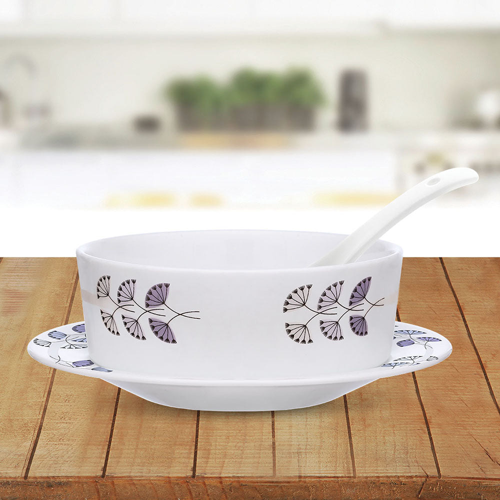 My Borosil Opalware Bowls & Katoris Serves 6 Floret Soup Bowl w Saucer Set
