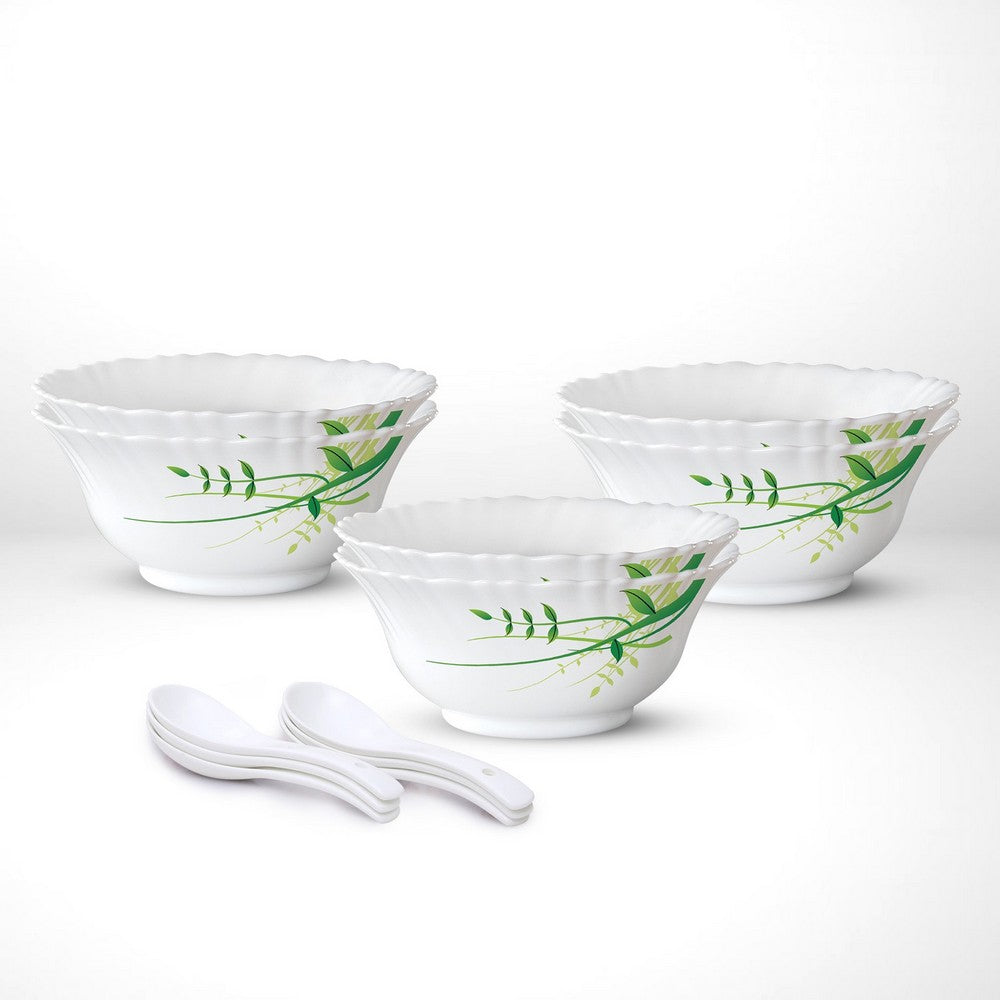 Larah by Borosil Green Herbs Soup Bowl Set