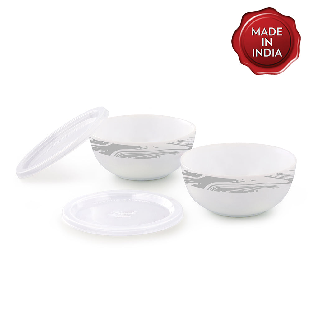 My Borosil Breakfast & Snack Sets 2 pc Set Marble Snack Bowl with Cover