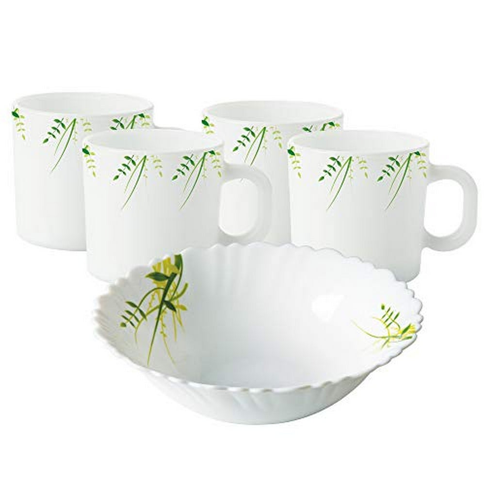 My Borosil Breakfast & Snack Sets 5 pc Set Green Herbs Snack Set w Mugs