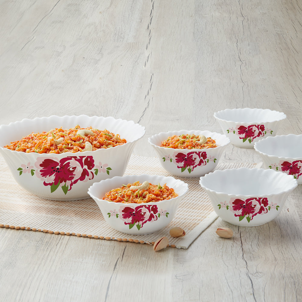 Larah by Borosil Rose Red Pudding Set, 7 pc (Mini)
