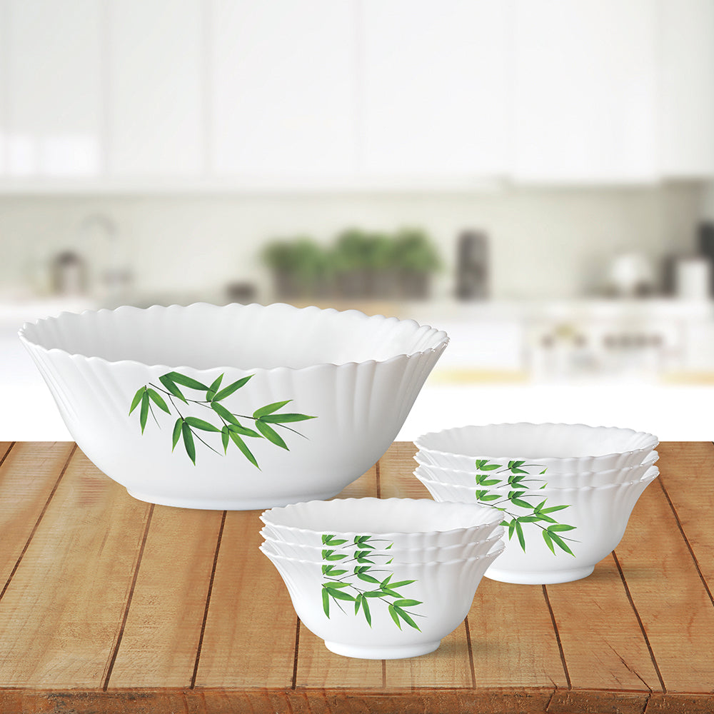 My Borosil Breakfast & Snack Sets 7 pc Set (Small) Bamboo Leaves Pudding Set