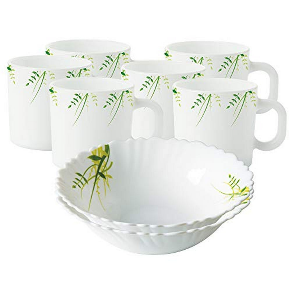 Larah by Borosil Green Herbs Snack Set w Cups, 8 pc