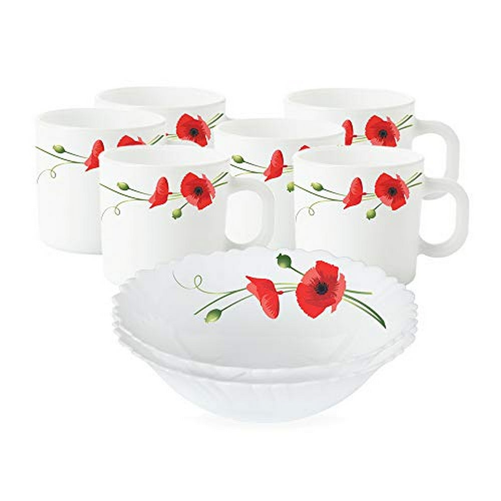 My Borosil Breakfast & Snack Sets 8 pc Set Red Carnation Snack Set w Mugs