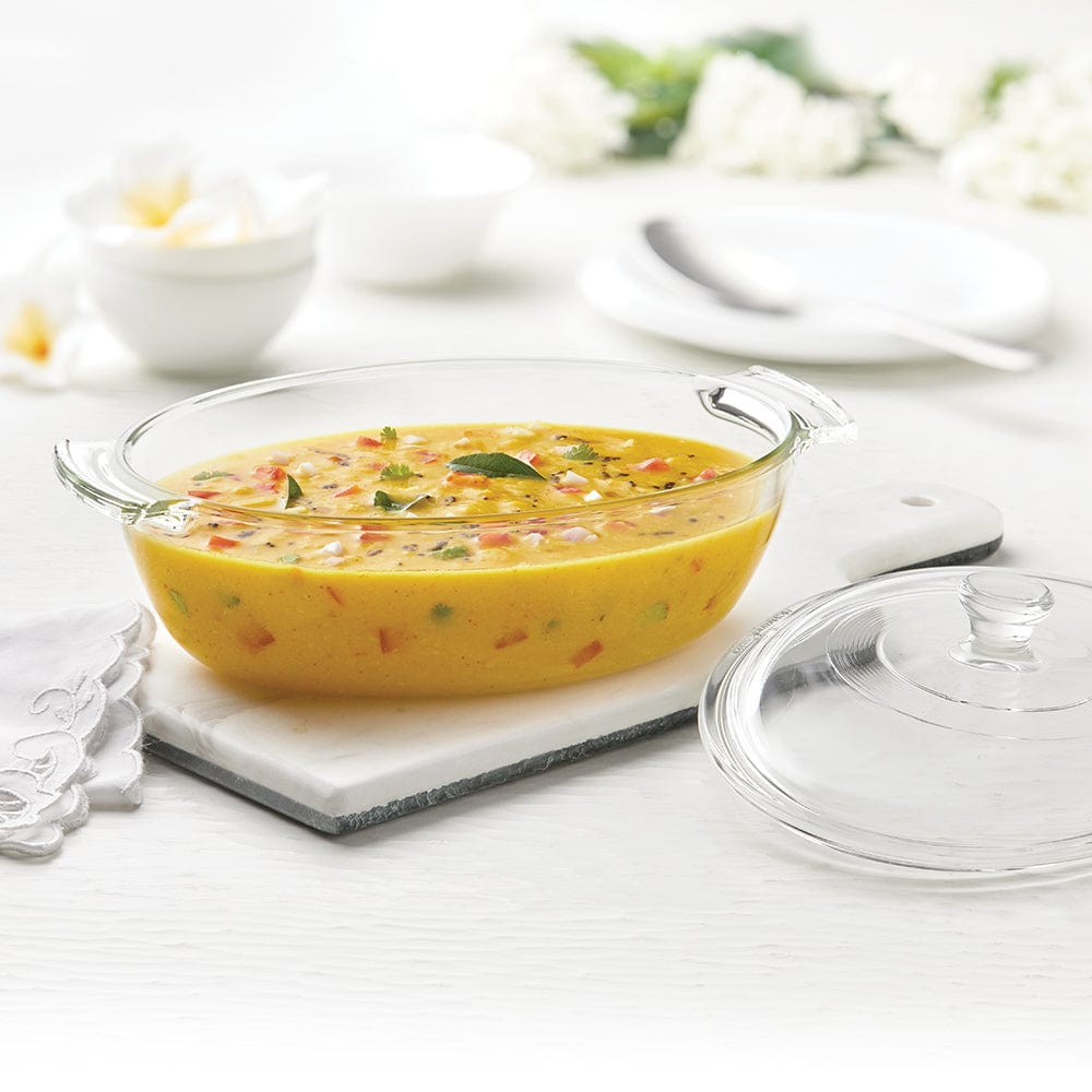 My Borosil Glass Casseroles 1.3 L Deep Oval Casserole w Knob Lid