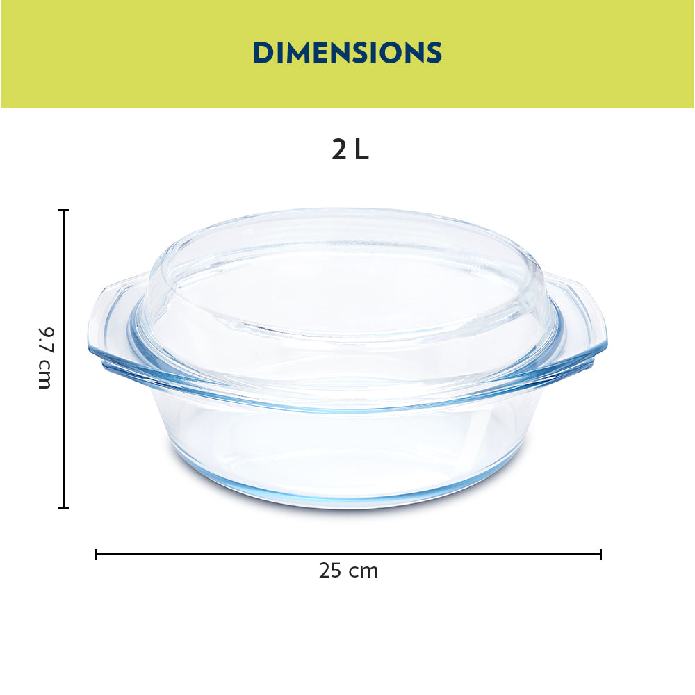 My Borosil Glass Casseroles 2 L Round Casserole w Lid