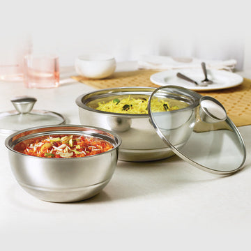 Borosil Glass Mixing Bowl with lid - Set of 3 (500 ML + 900 ML + 1.3L) Oven  and Microwave Safe