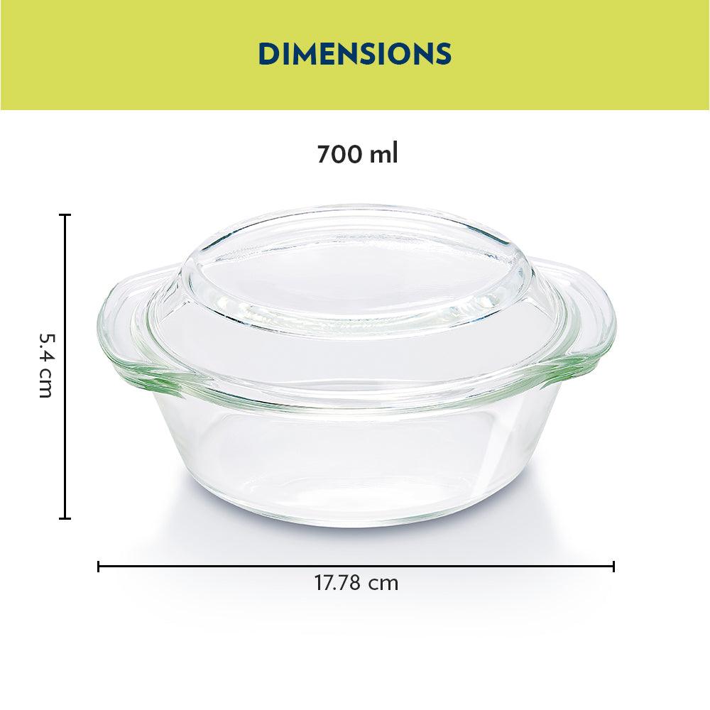 My Borosil Glass Casseroles 700 ml Round Casserole w Lid