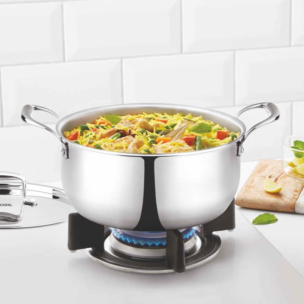 My Borosil Casseroles & Kadhais 2.1 L Cookfresh Triply Casserole (Steel Handle + Lid)