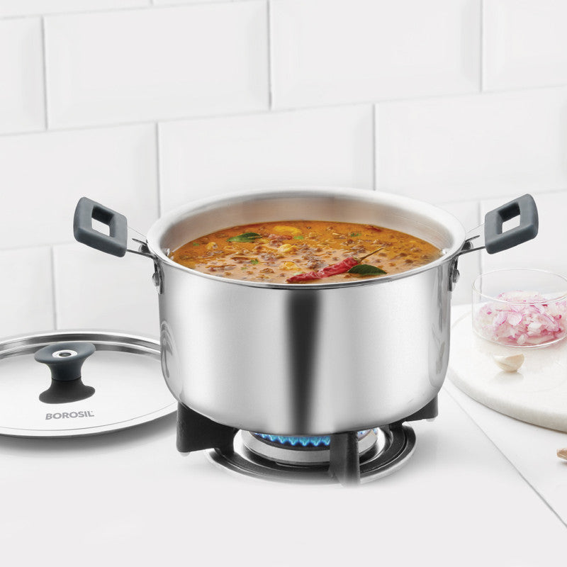 My Borosil Casseroles & Kadhais 2.2 L Cookfresh Triply Casserole (Silicone Handle + Lid)