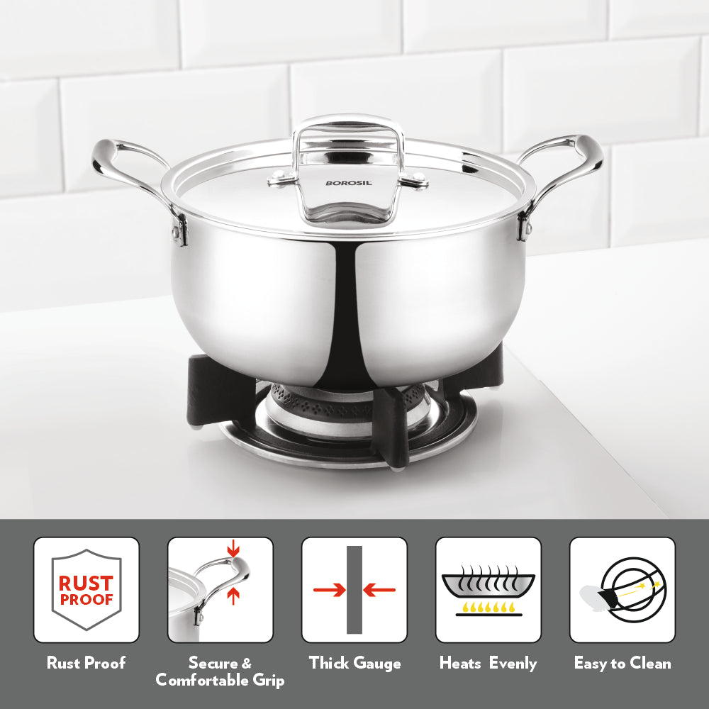 My Borosil Casseroles & Kadhais Cookfresh Triply Casserole (Steel Handle + Lid)