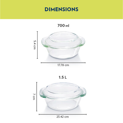My Borosil Glass Casseroles Set of 2 Round Casserole, Set of 2