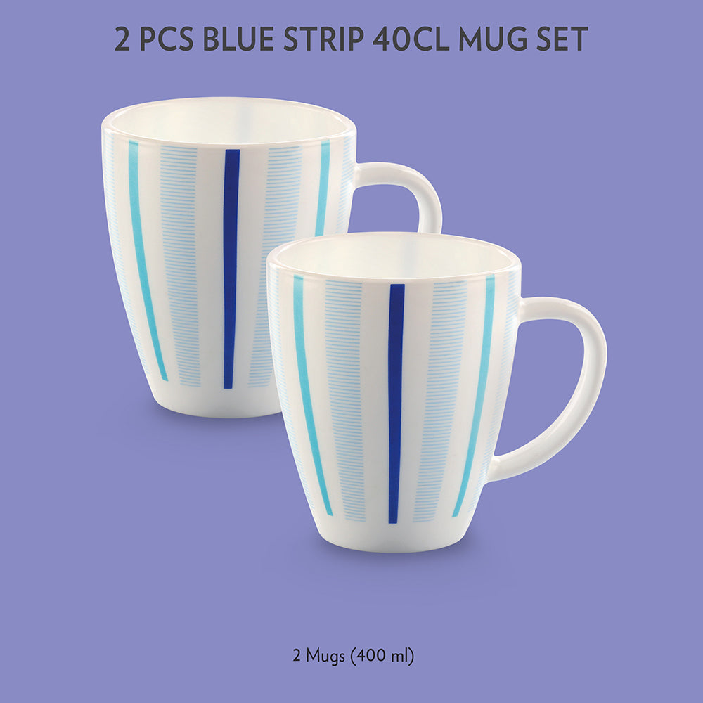 My Borosil Opalware Coffee Mugs & Travel Mugs 2 x 400 ml Blue Strip Mug Set