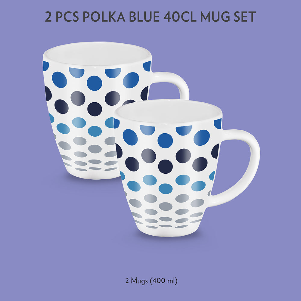 My Borosil Opalware Coffee Mugs & Travel Mugs 2 x 400 ml Polka Blue Mug Set