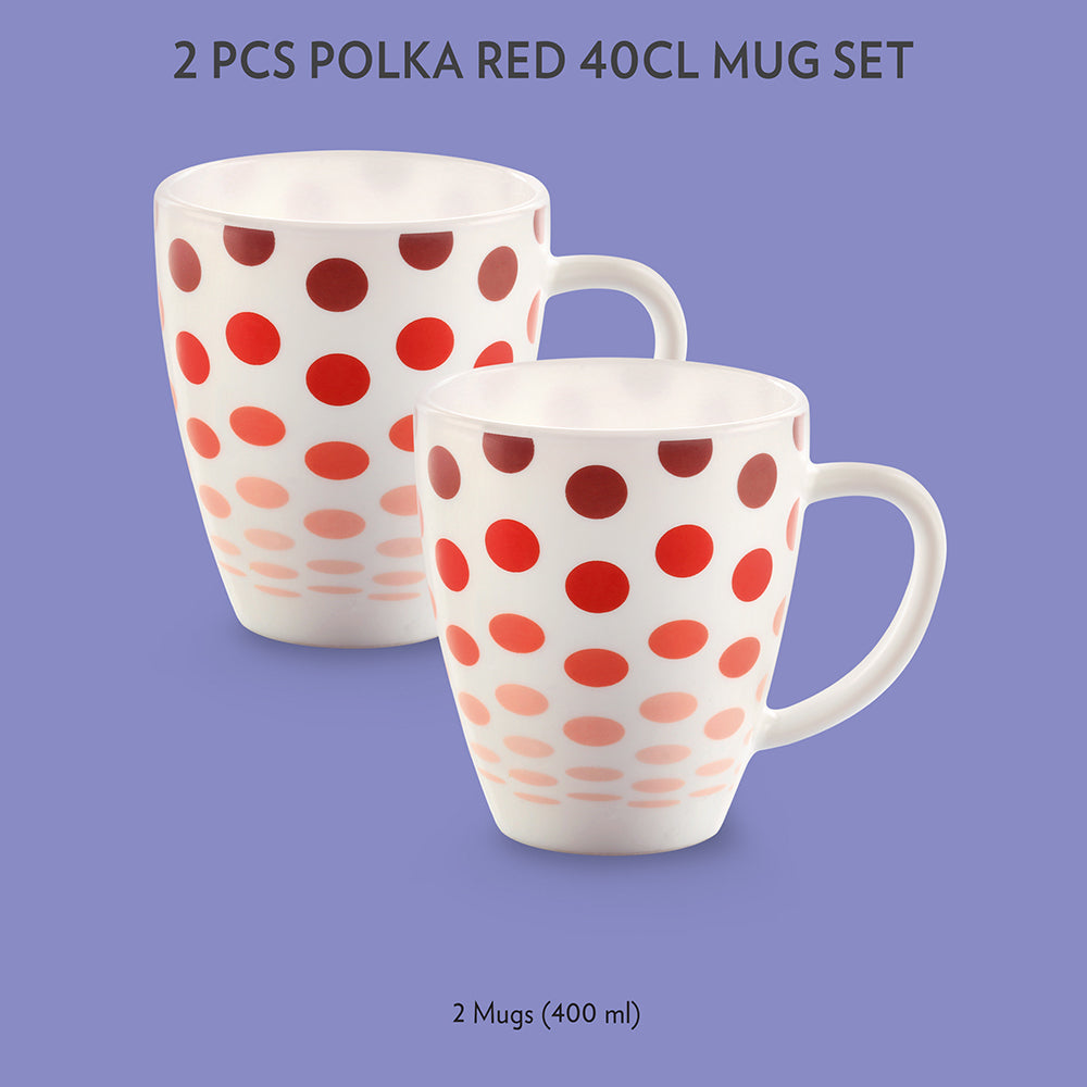 My Borosil Opalware Coffee Mugs & Travel Mugs 2 x 400 ml Polka Red Mug Set