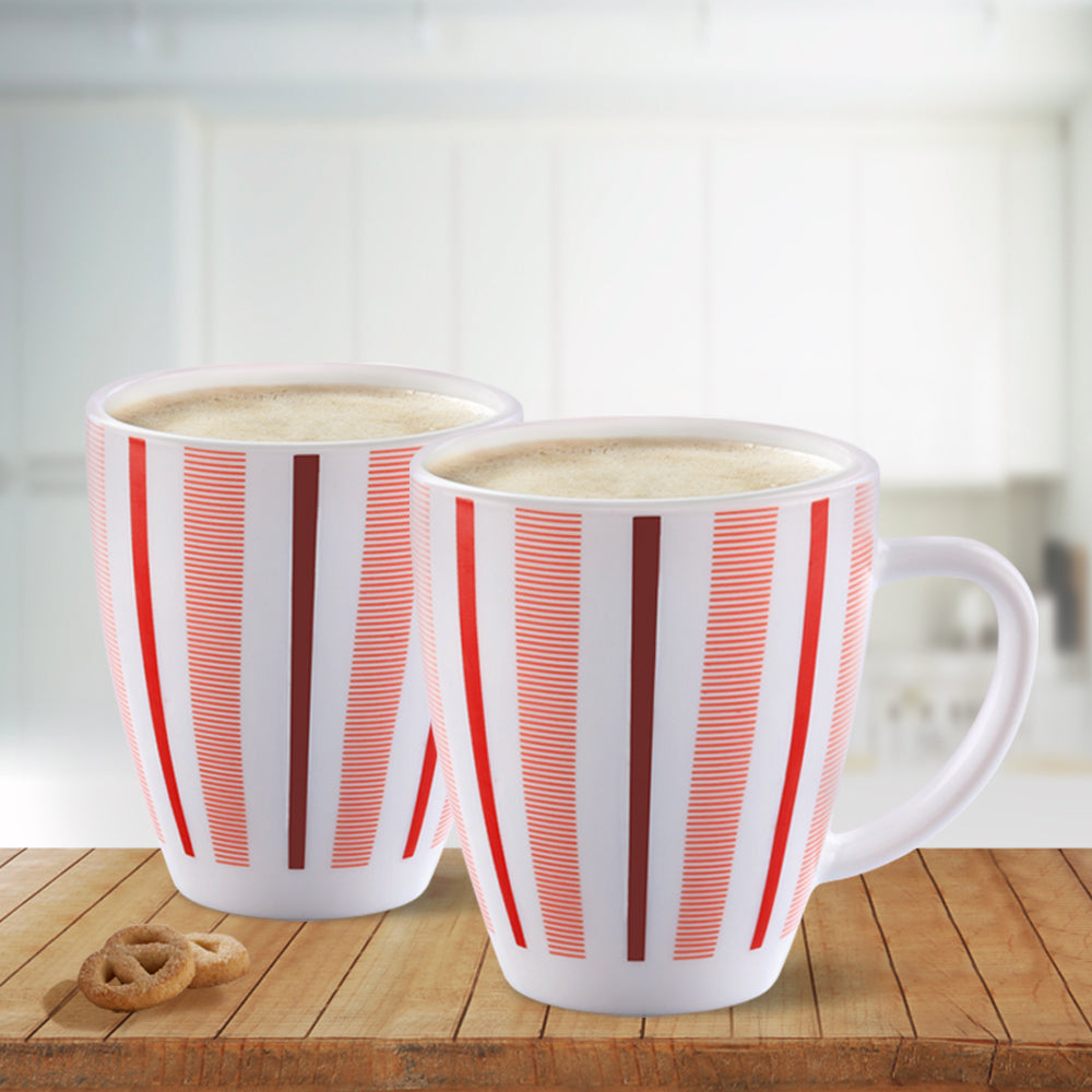 Larah by Borosil Red Strip Mug Set, 390ml x 2