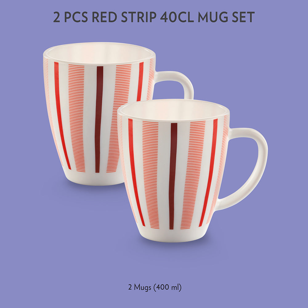 My Borosil Opalware Coffee Mugs & Travel Mugs 2 x 400 ml Red Strip Mug Set