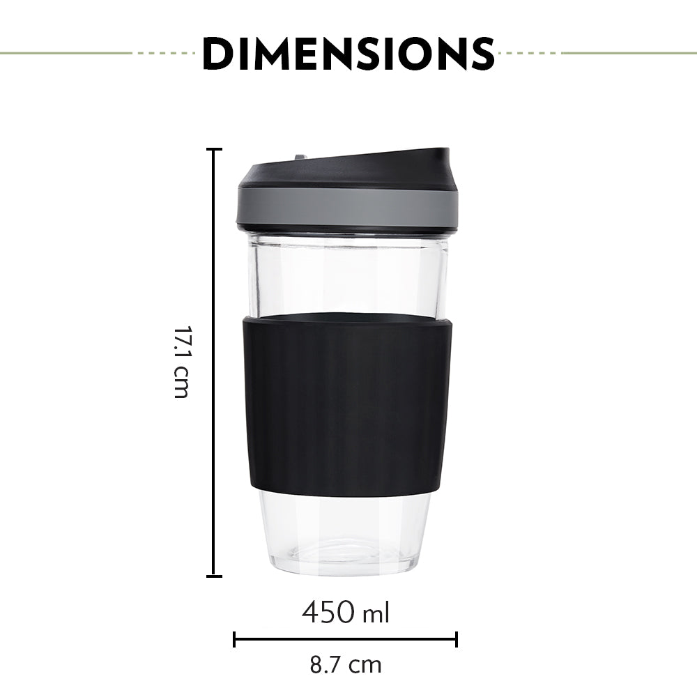 My Borosil Coffee Mugs & Travel Mugs 450 ml Glass Travel Mug, Black