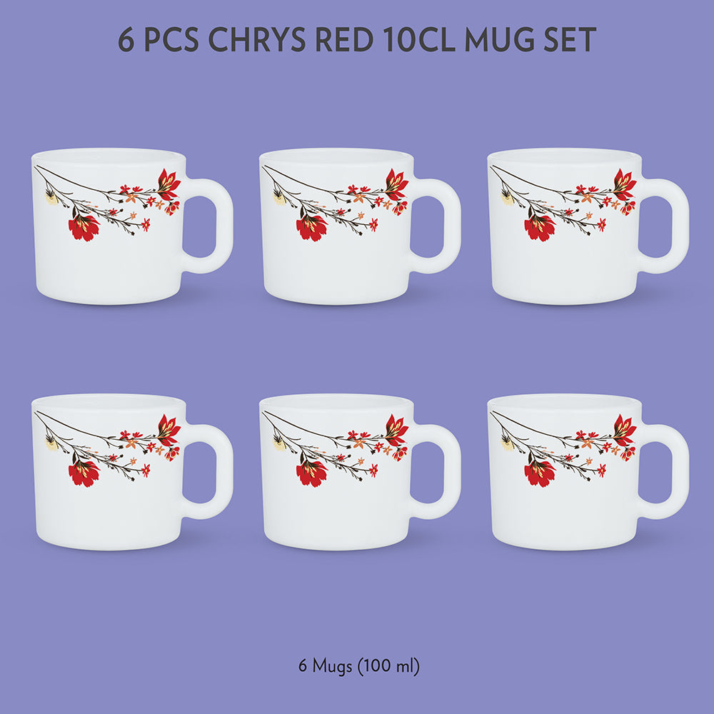 My Borosil Opalware Coffee Mugs & Travel Mugs 6 x 100 ml Chrys Red Mug Set