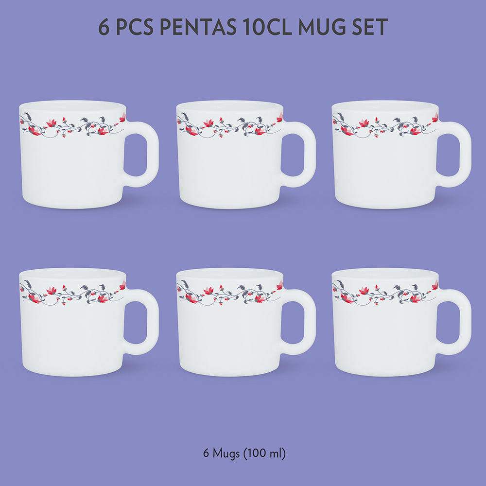 My Borosil Opalware Coffee Mugs & Travel Mugs 6 x 100 ml Pentas Mug Set