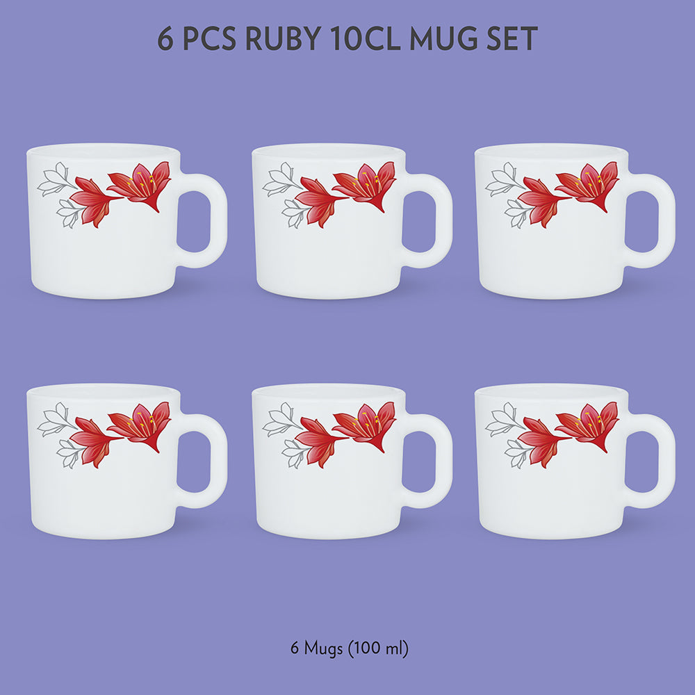 My Borosil Opalware Coffee Mugs & Travel Mugs 6 x 100 ml Ruby Mug Set