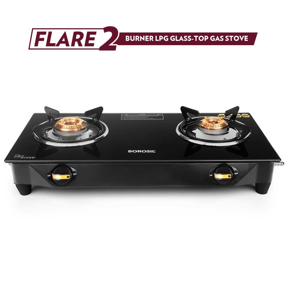 My Borosil Cooktop 2 burners (1 large & 1 small) Flare Glasstop Gas stove, 2 Burners