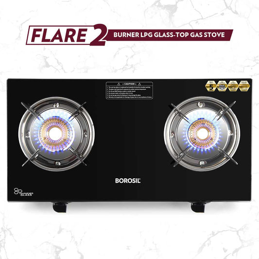 My Borosil Cooktop 2 burners (1 large & 1 small) Flare Glasstop Gas stove, 2 Burners