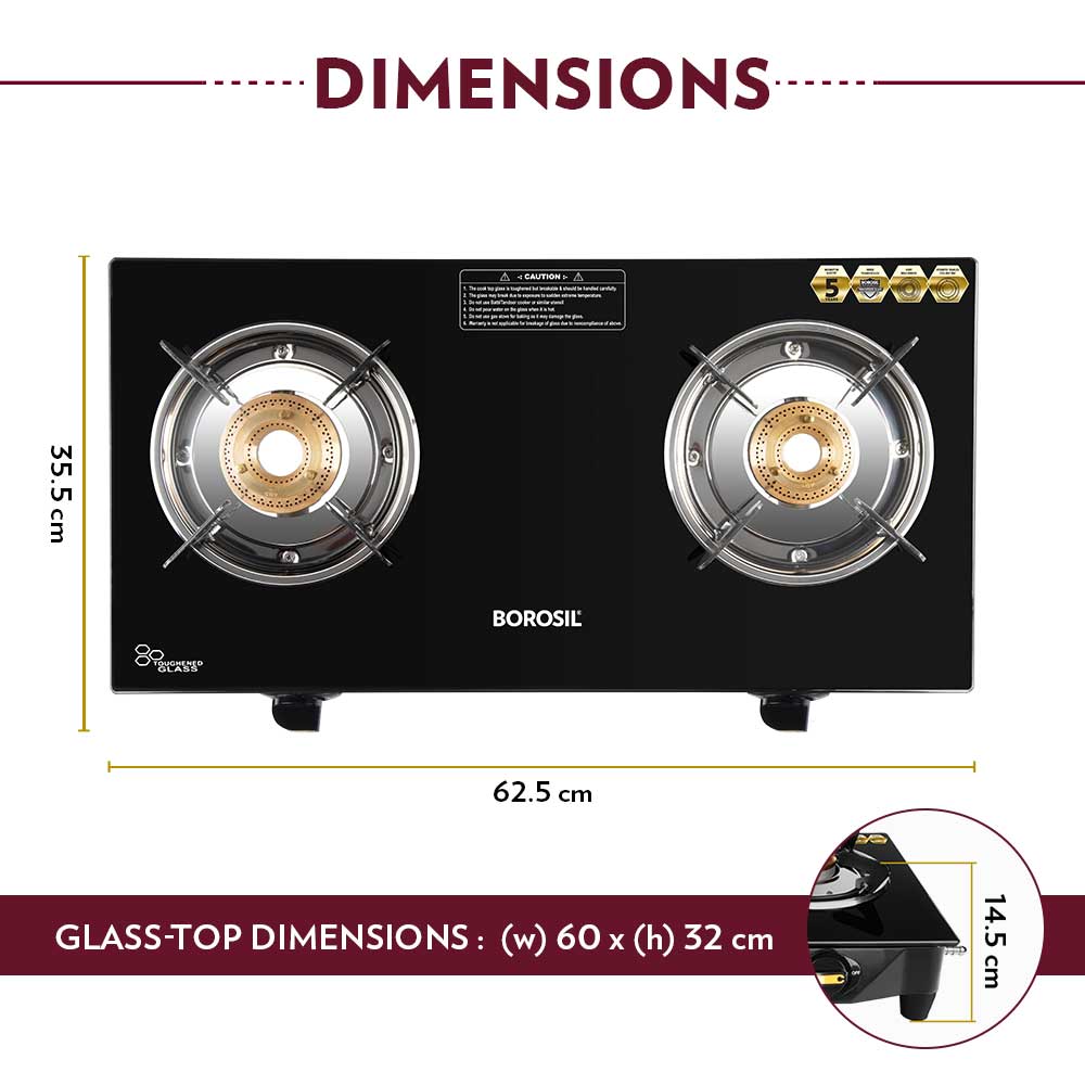 My Borosil Cooktop 2 burners (1 large & 1 small) Flare Glasstop Gas stove, 2 Burners