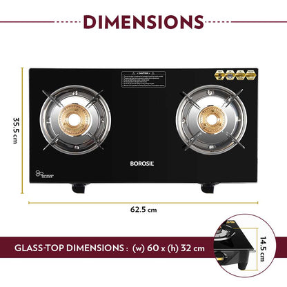 My Borosil Cooktop 2 burners (1 large & 1 small) Flare Glasstop Gas stove, 2 Burners
