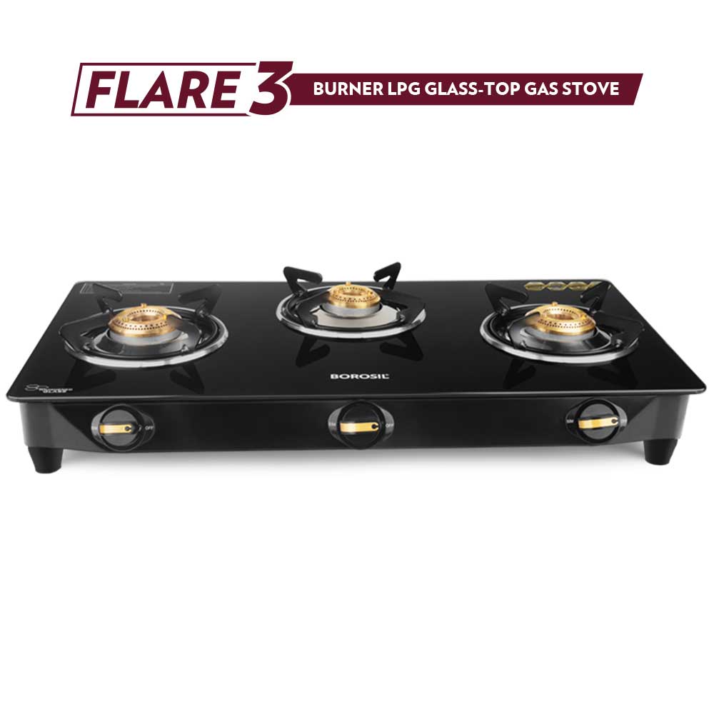 My Borosil Cooktop 3 burners (2 large & 1 small) Flare Glasstop Gas stove, 3 Burners