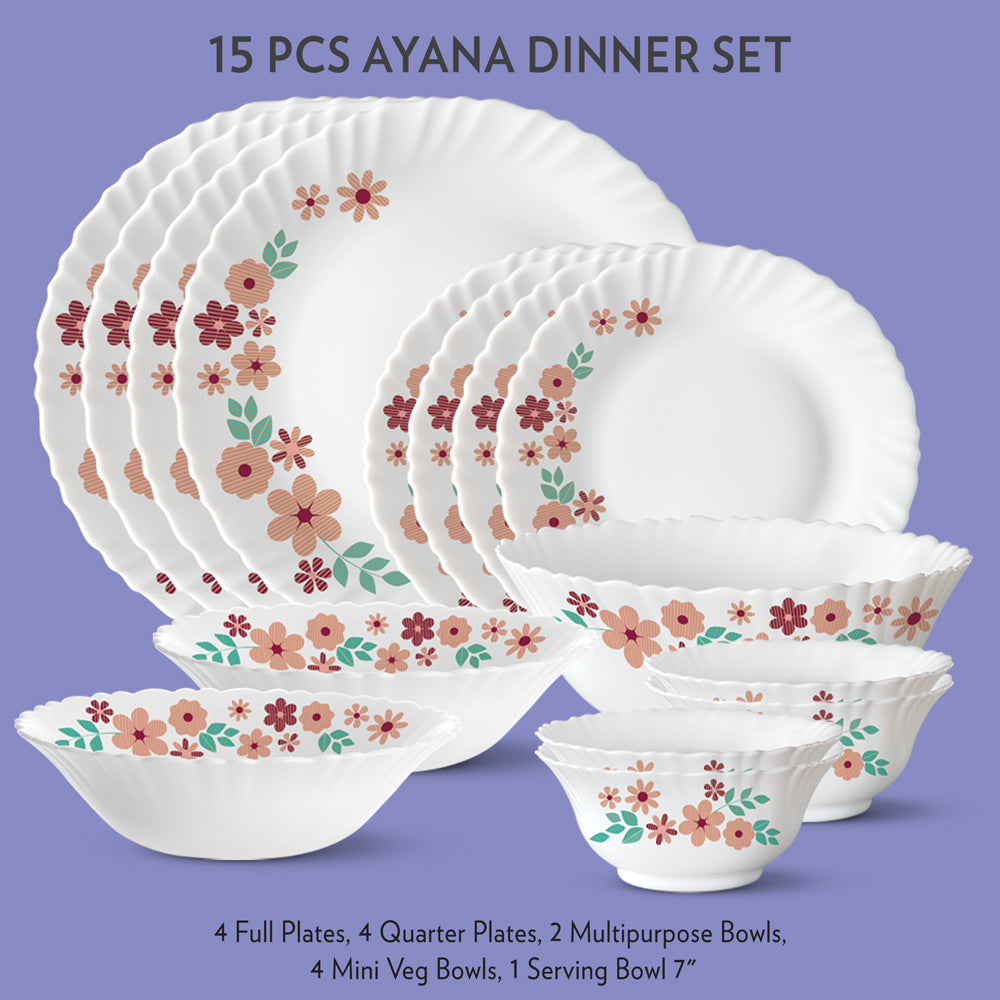 My Borosil Dinner Sets 15 pc Set: Serves 4 Ayana Dinner Set