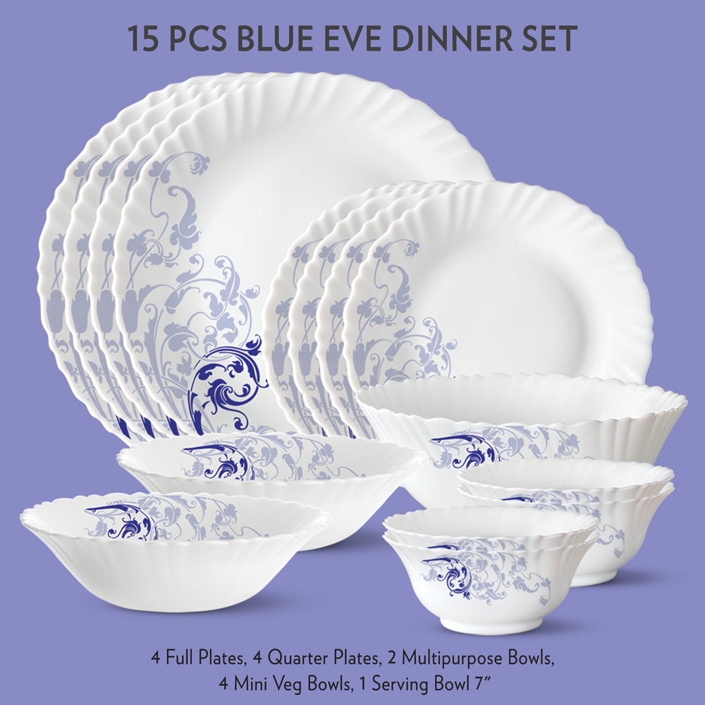 My Borosil Dinner Sets 15 pc Set: Serves 4 Blue Eve Dinner Set