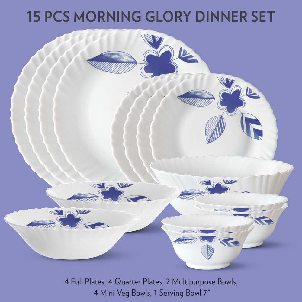 My Borosil Dinner Sets 15 pc Set: Serves 4 Morning Glory Dinner Set