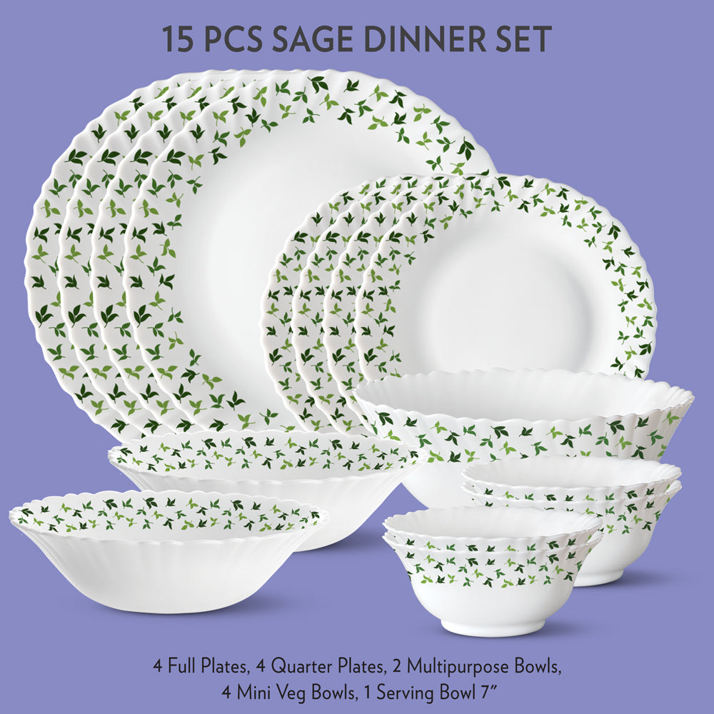 My Borosil Dinner Sets 15 pc Set: Serves 4 Sage Dinner Set