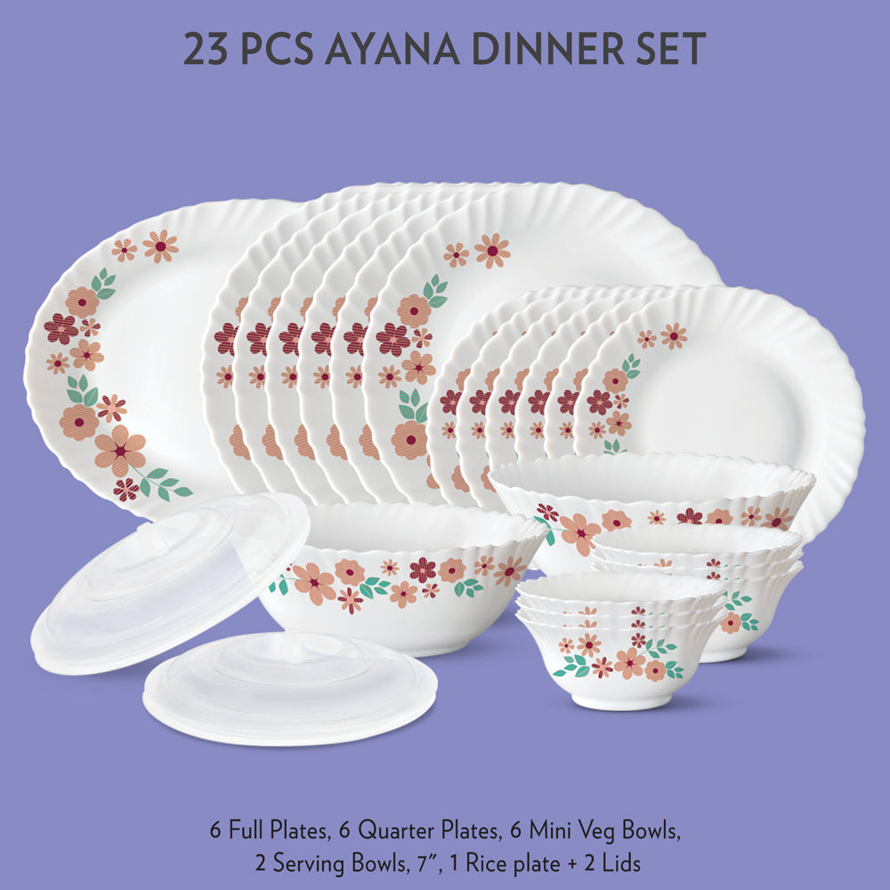 My Borosil Dinner Sets 23 pc Set: Serves 6 - Option-1 Ayana Dinner Set