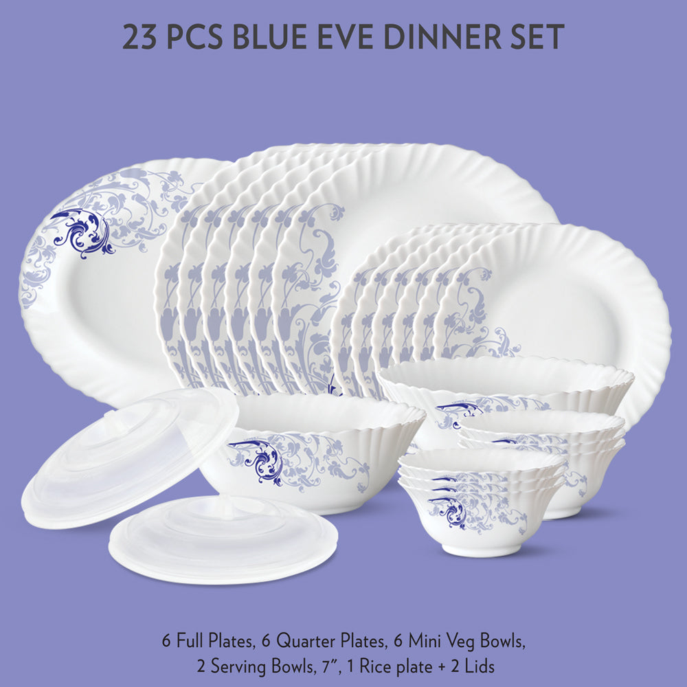 My Borosil Dinner Sets 23 pc Set: Serves 6 - Option-1 Blue Eve Dinner Set